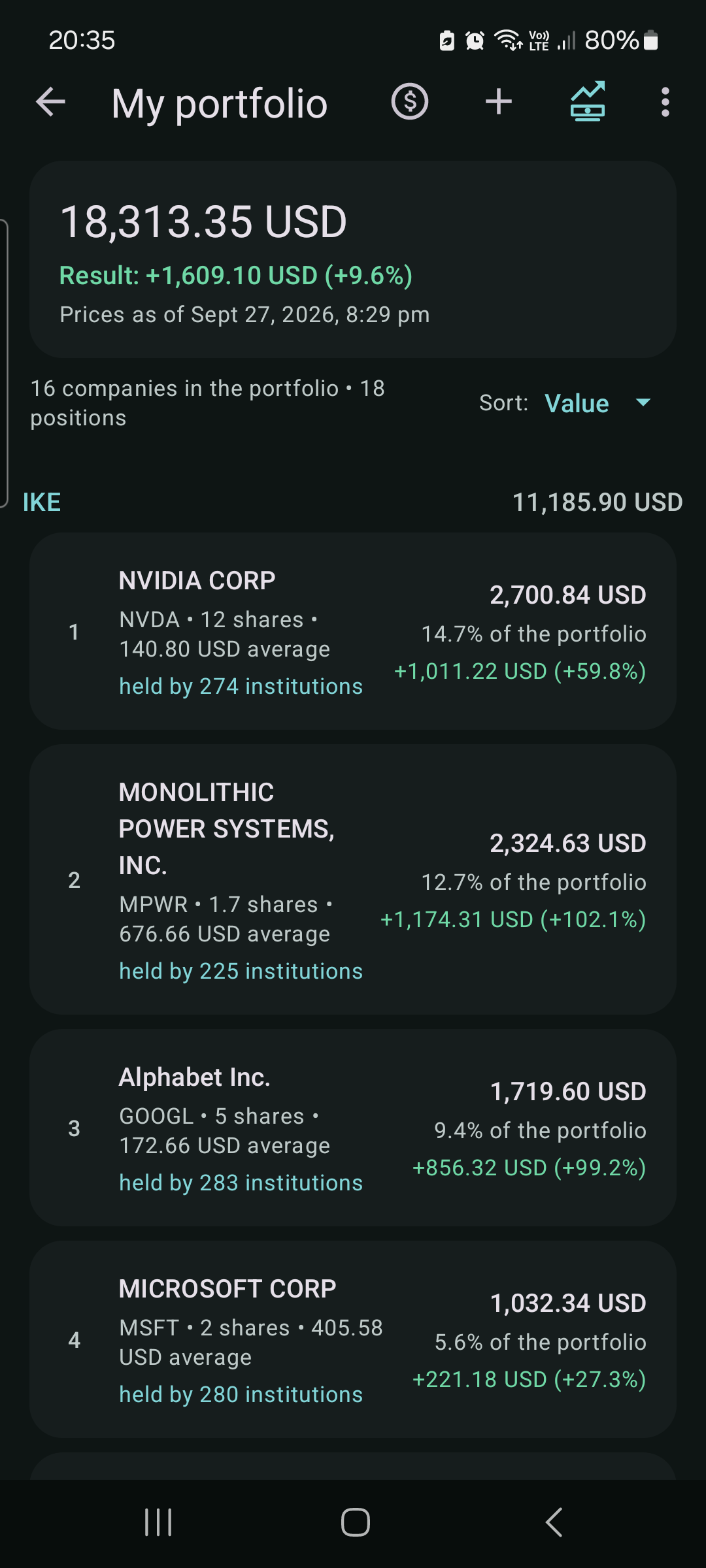 Portfolio with valuation